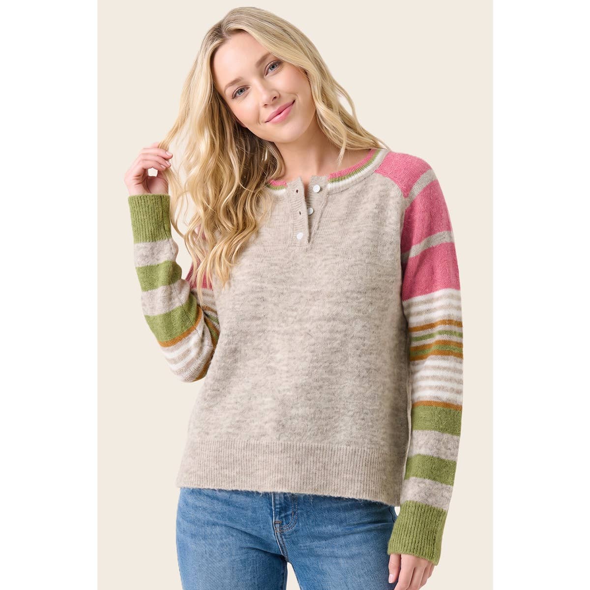 MULTI COLOR STRIPED SLEEVE SWEATER
