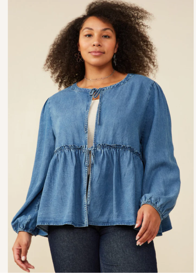 Front Tie Chambray Cardigan