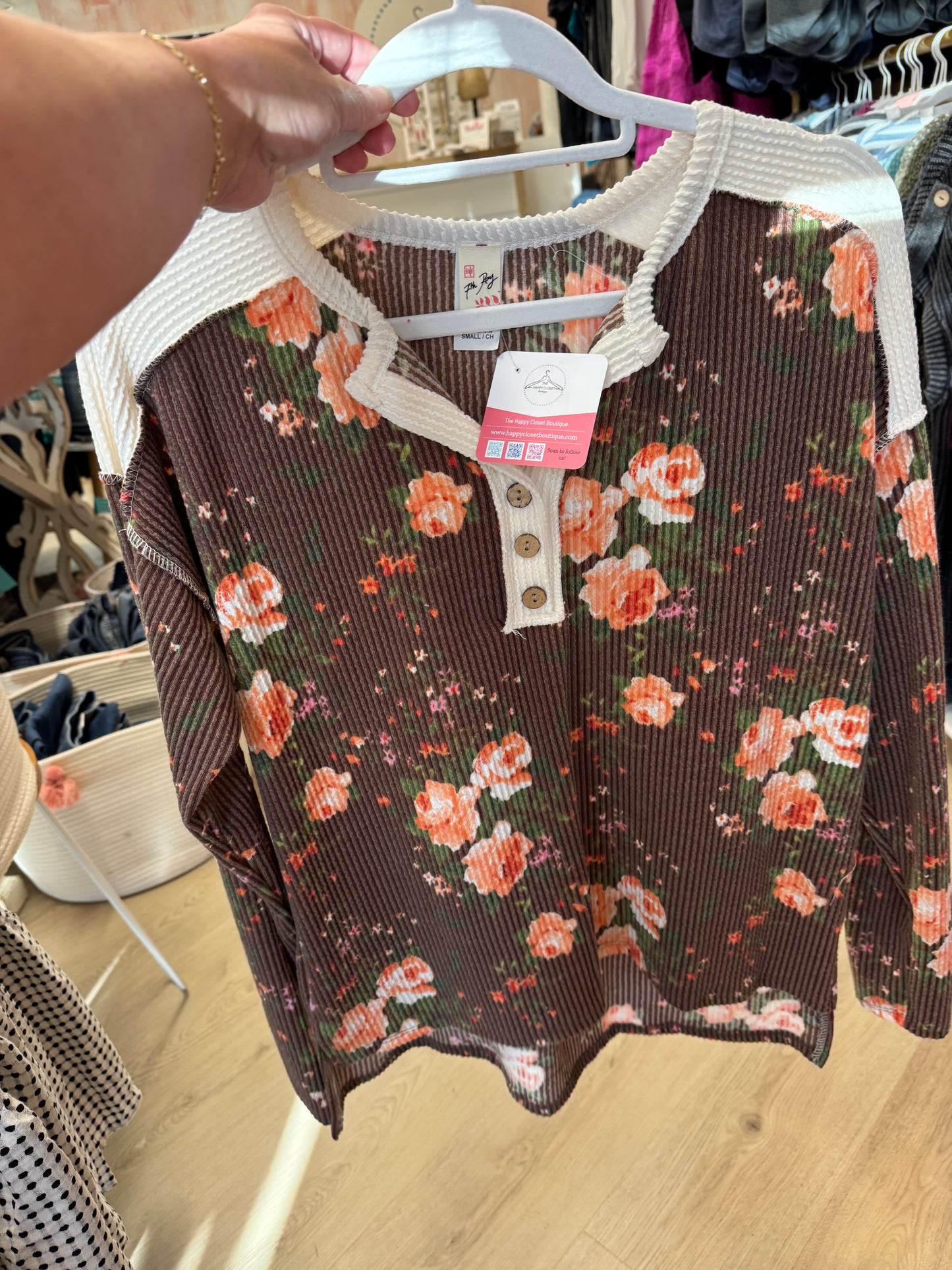 Brown Floral Ribbed Top *Final Sale*