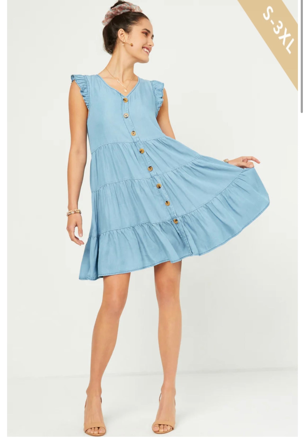 Hayden Sleeveless Light-wash Denim Dress