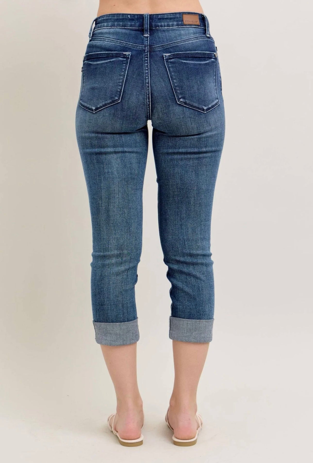 Judy Blue Mid Rise Dark Wash Cuffed Capri Denim Jeans