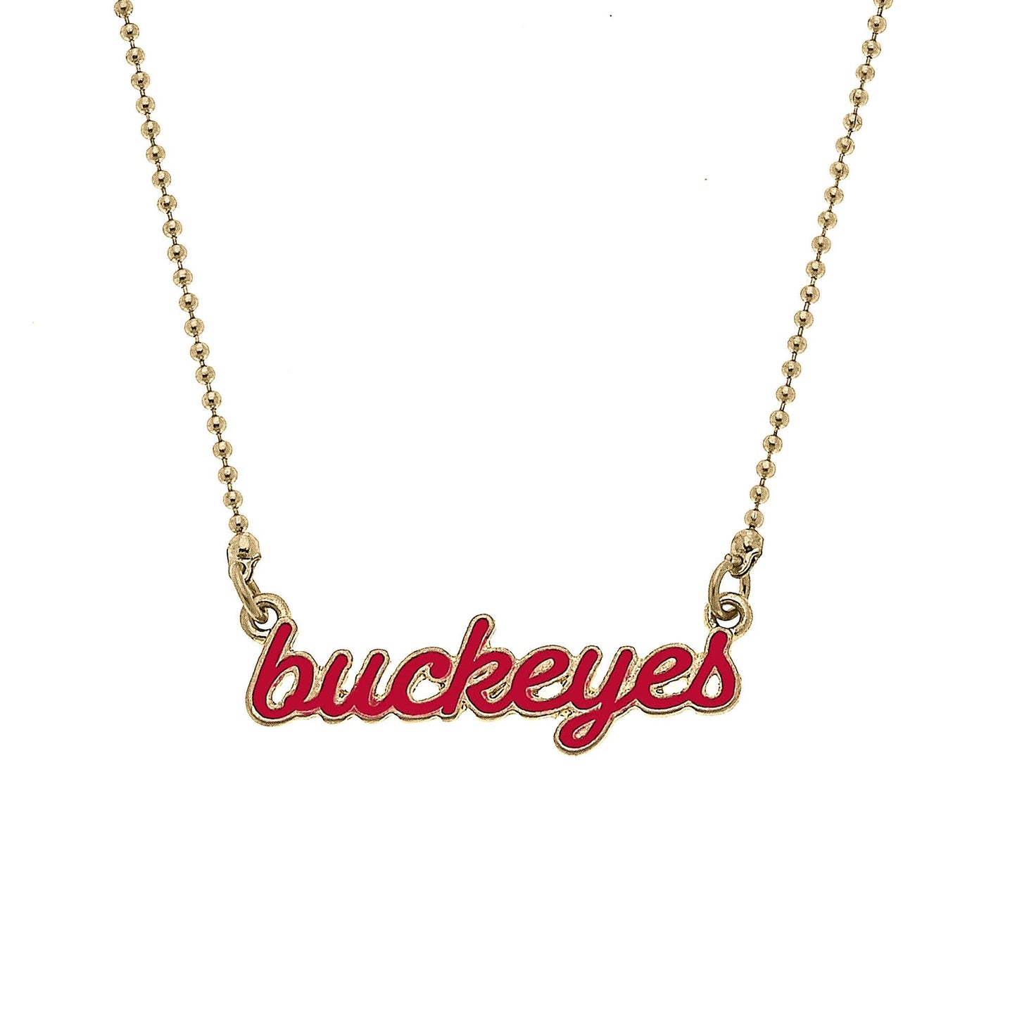 Ohio State Buckeye Enamel Script Necklace in Scarlet