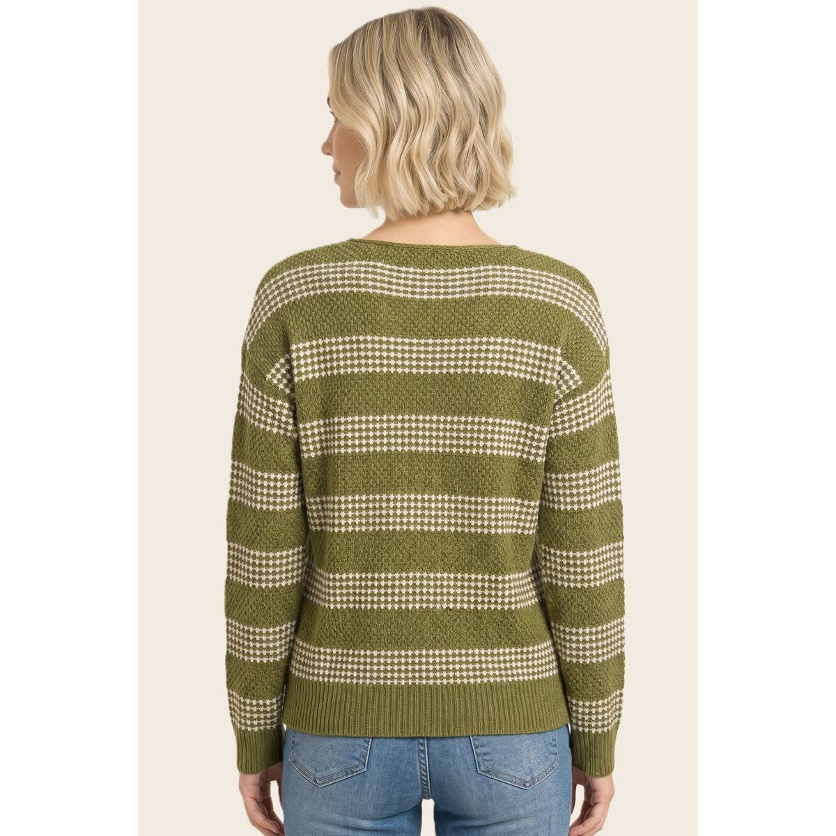 WAFFLE TEXTURE STRIPED SWEATER