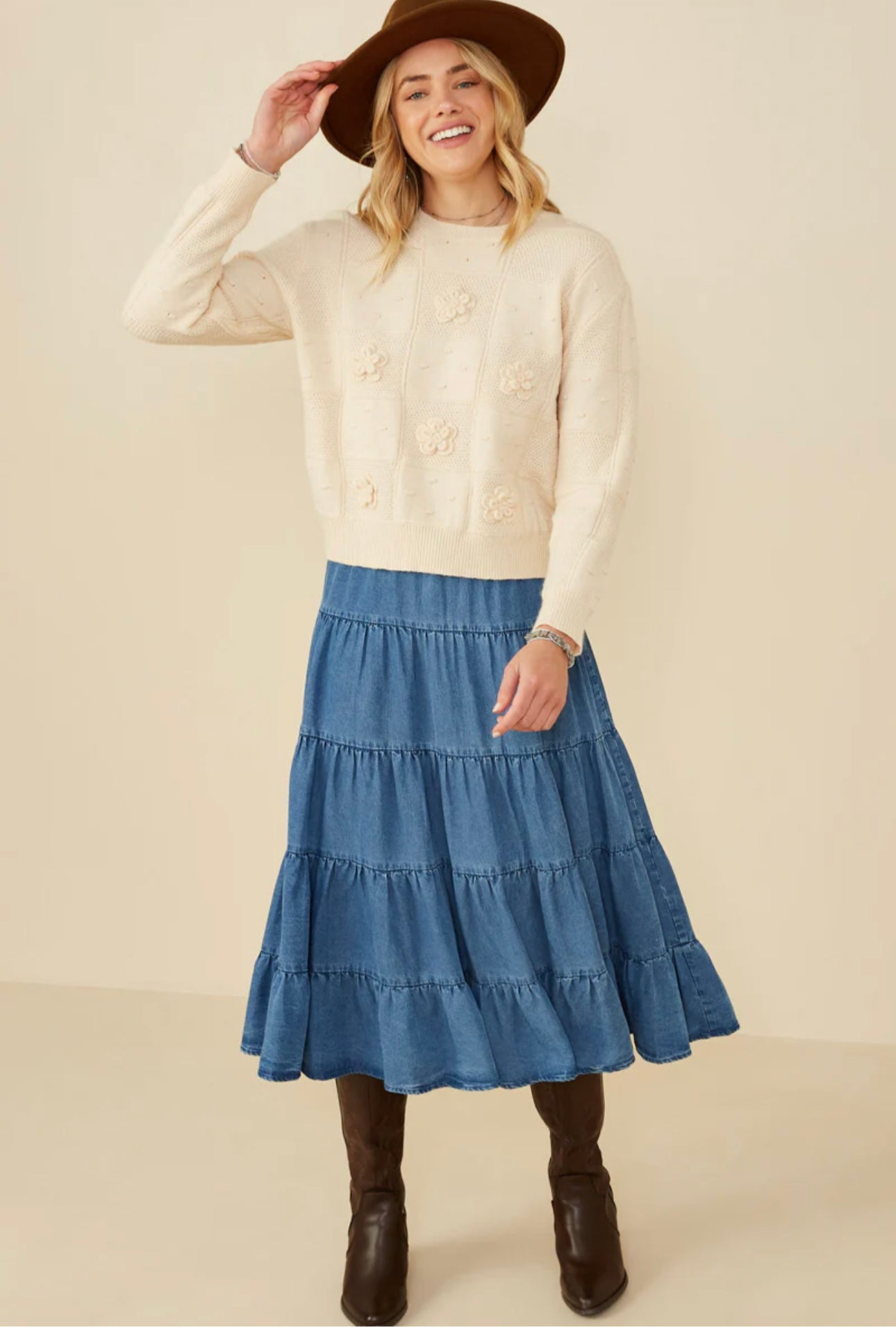 Hand Knit Floral Patch Sweater