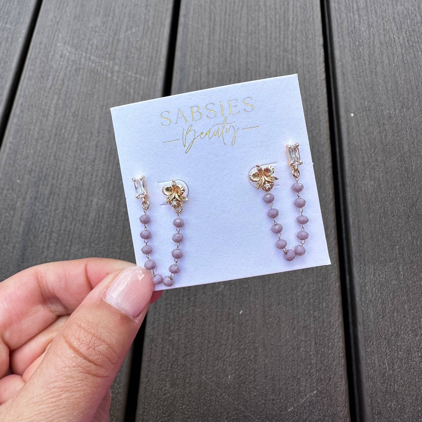 Floral Mauve Chain Double Stud