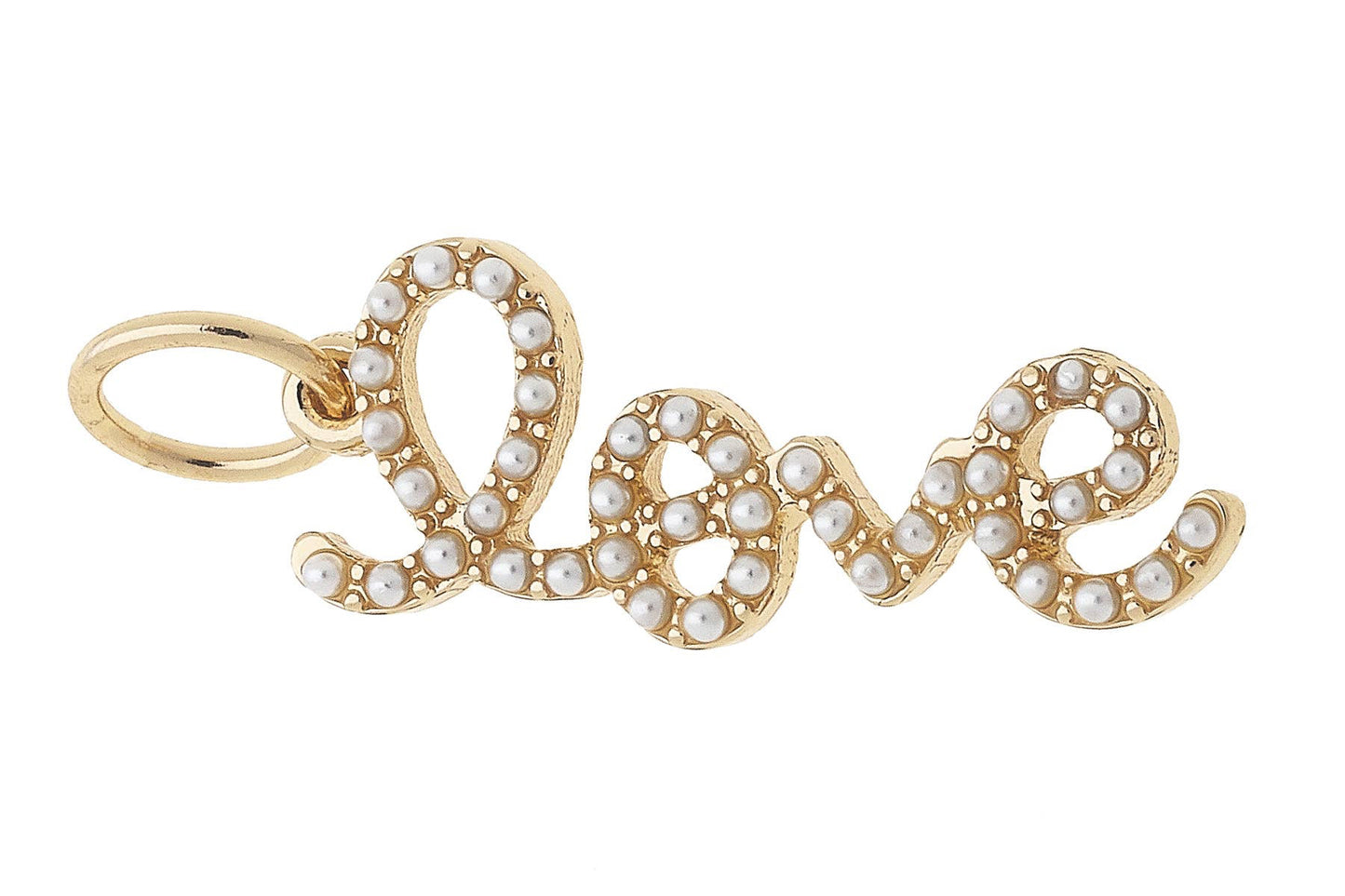 LOVE - Pearl Studded Script Charm in Ivory
