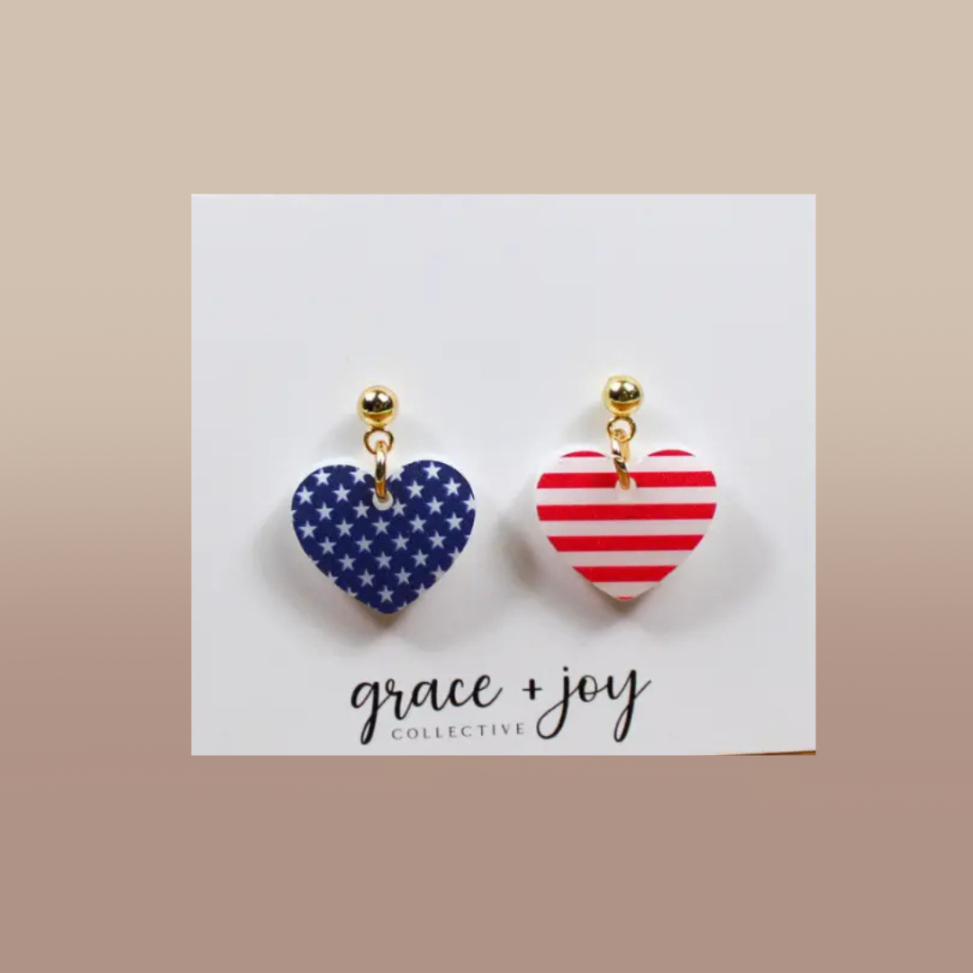US Flag Heart Earrings, 4th of July Acrylic Earrings