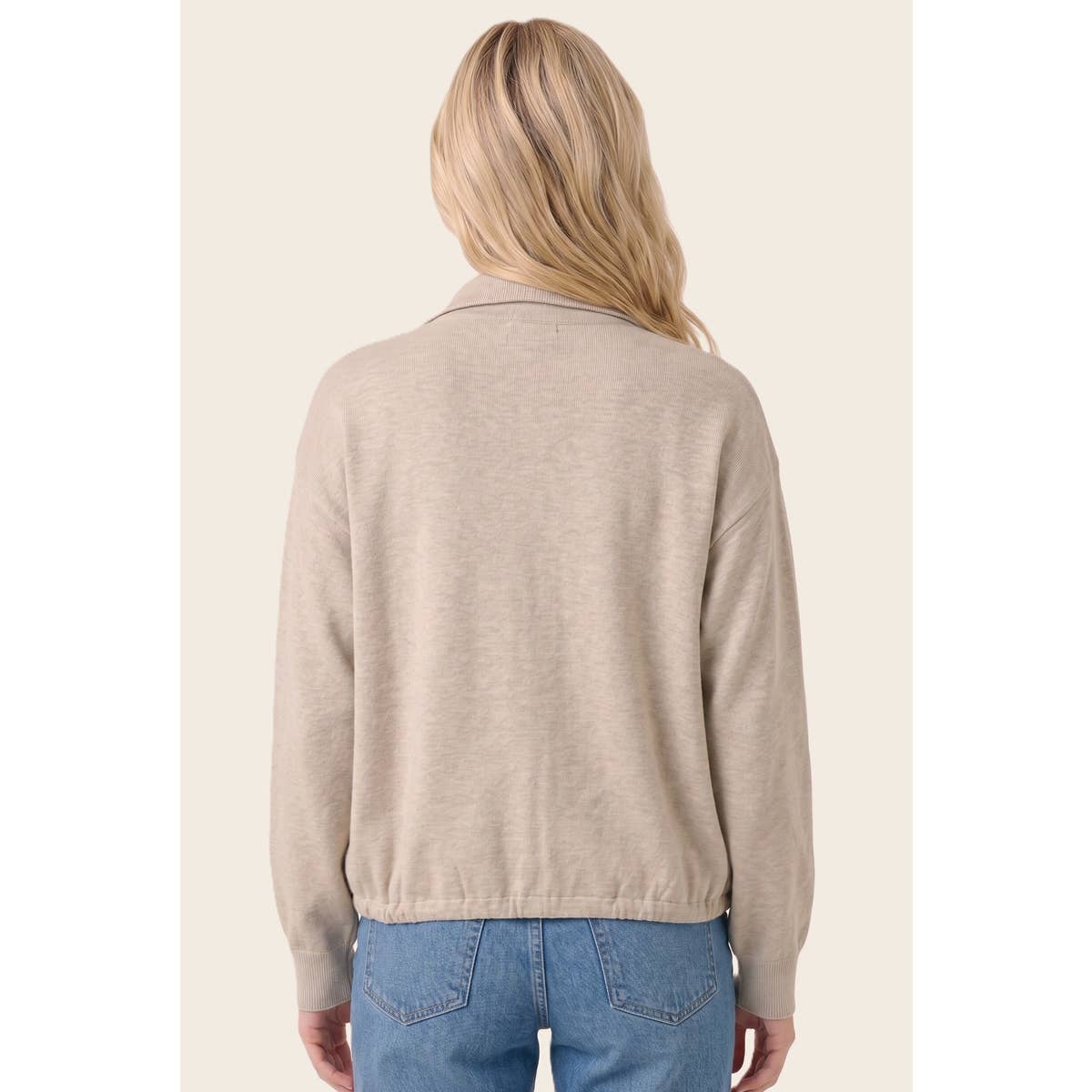ZIP UP DRAWSTRING HEM SWEATER JACKET