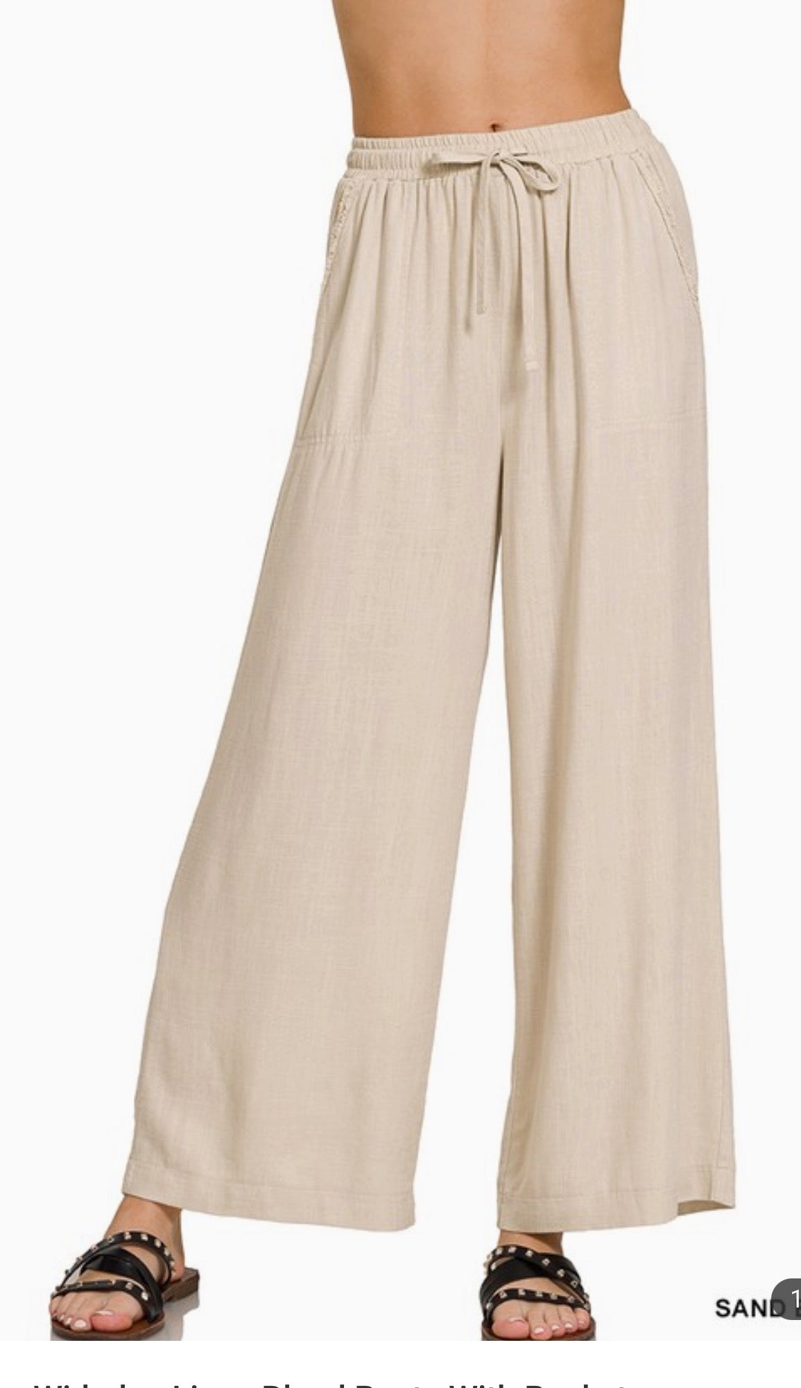 Linen Blend Pants with Pockets in Beige