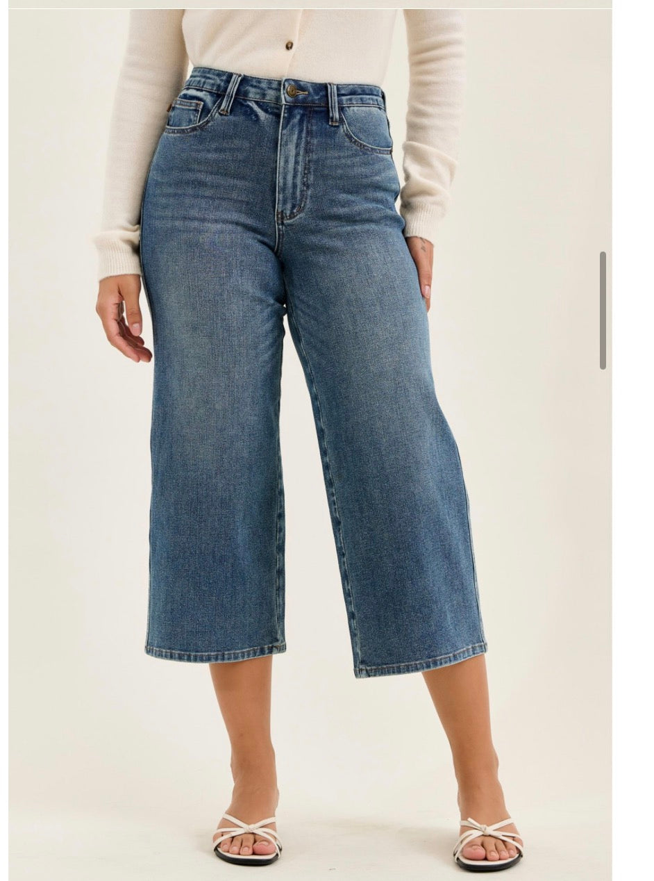 Judy Blue High Waist Wide Crop “Dottie” 881186-Final Sale