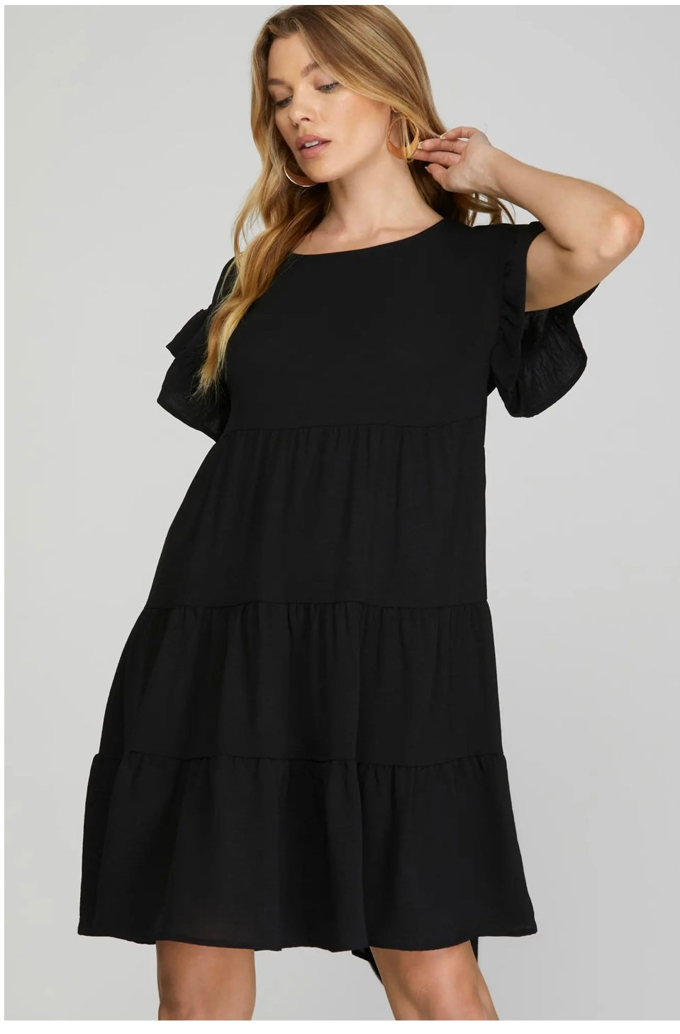 Ruffled Sleeved Tiered Dress