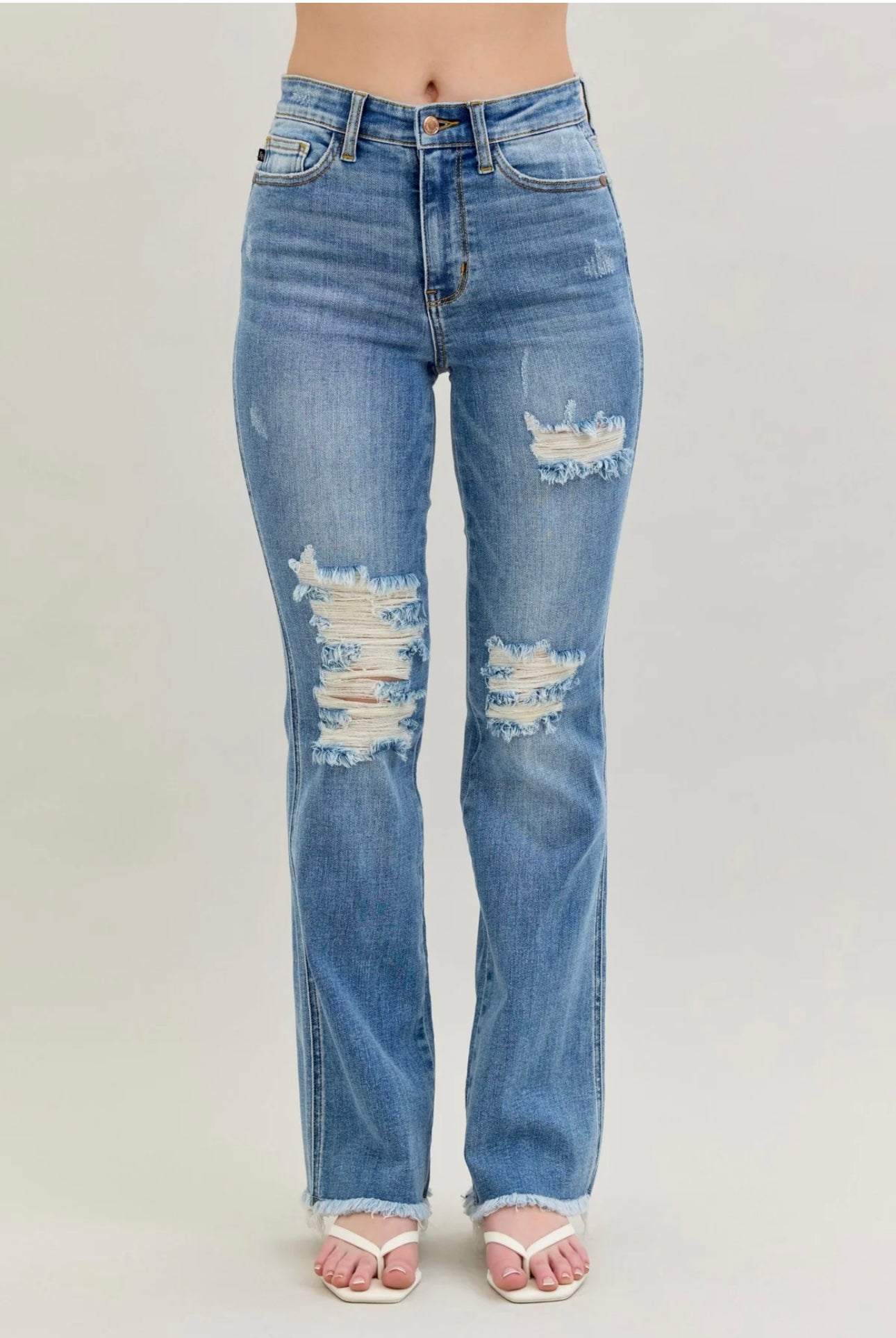 Judy Blue High Waist Destroy Fray Hem Bootcut Denim Jeans 82542 *FINAL SALE*