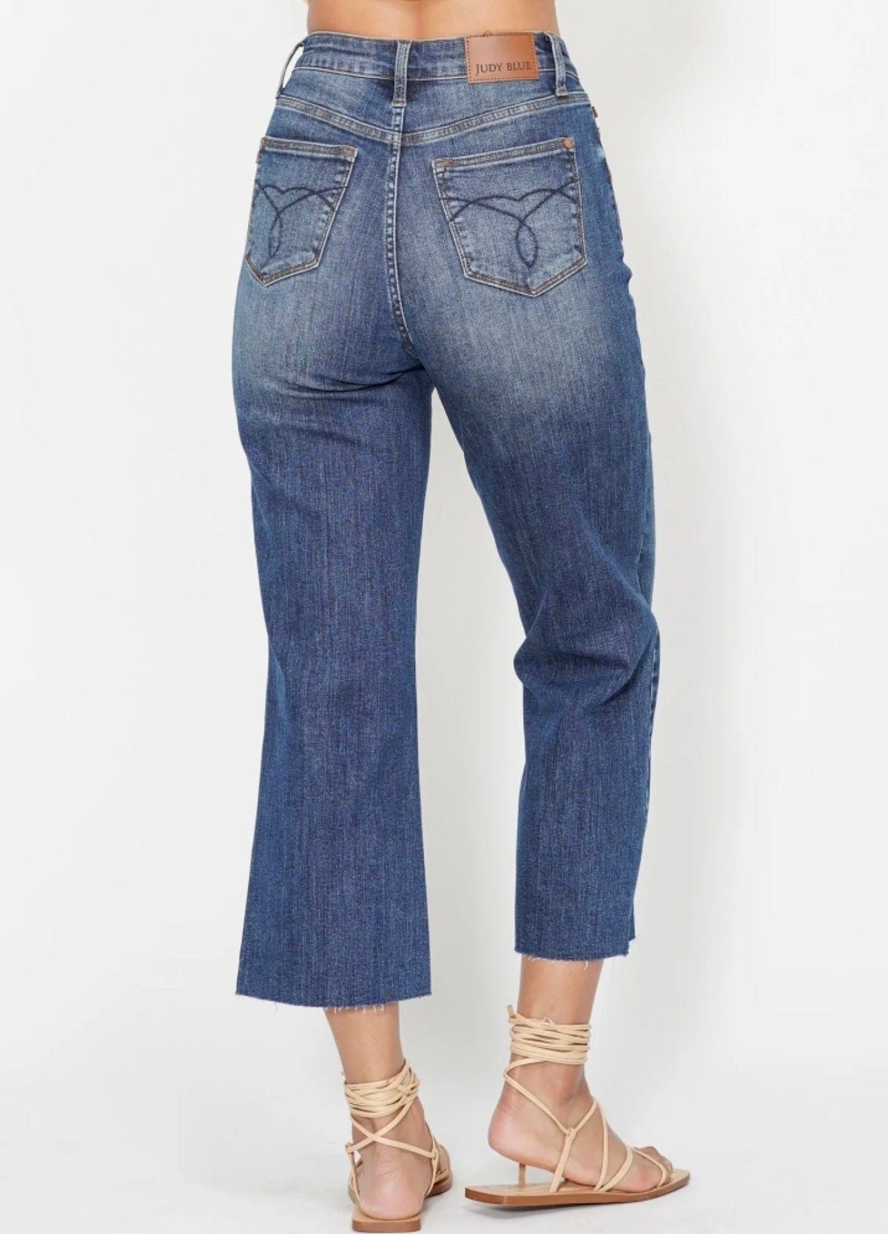 Judy Blue High Waist Pocket Embroidery Crop Wide-88873PL