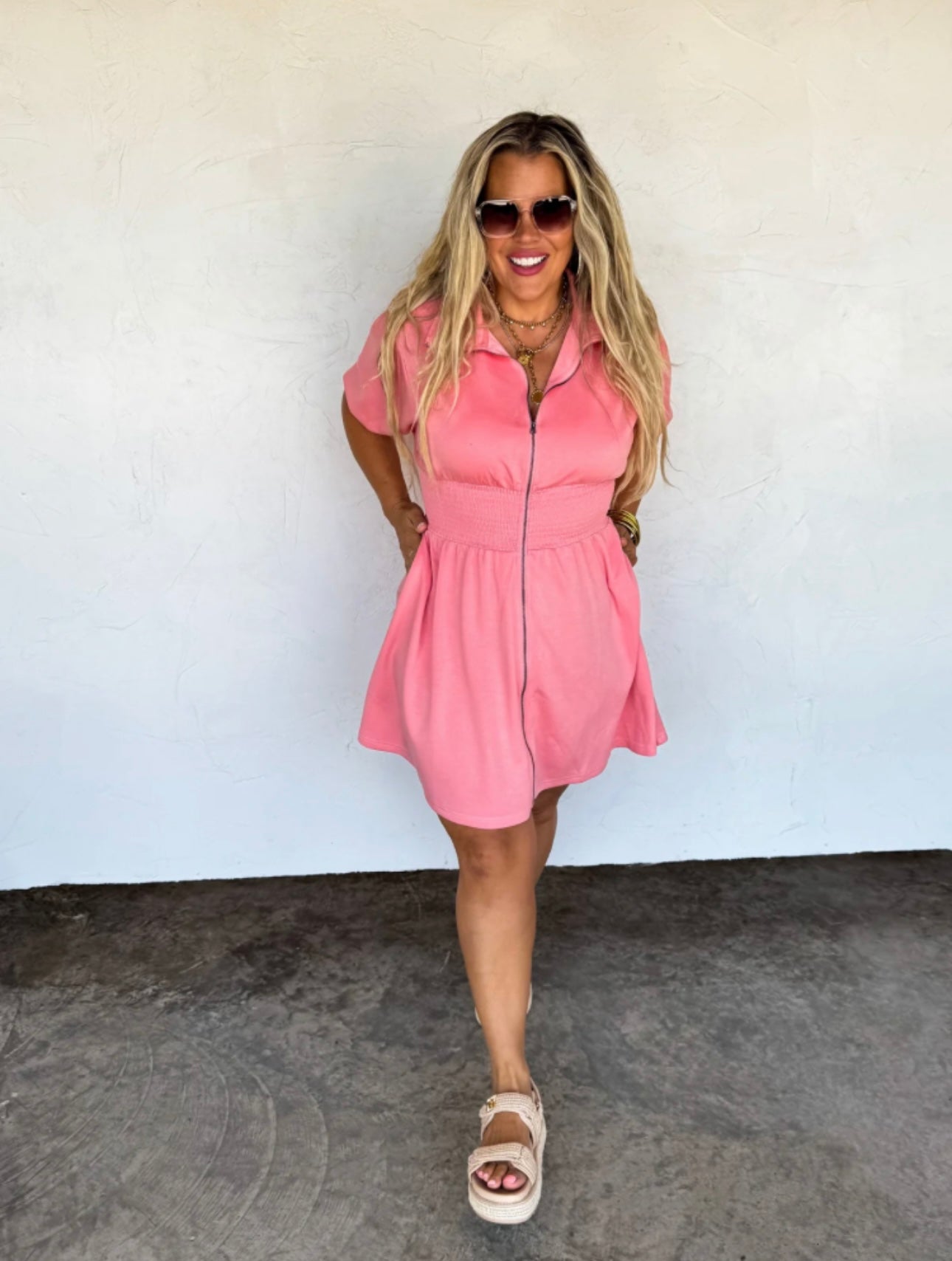 Athleisure Zip Up dress-coral