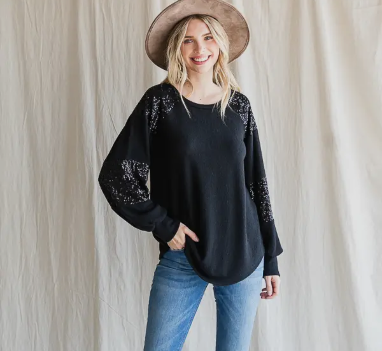 Black Sequin Top (Made in USA)