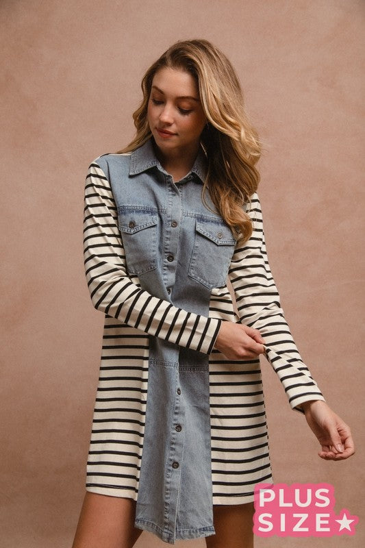 Stripes & Denim Mix & Match Shirt Dress