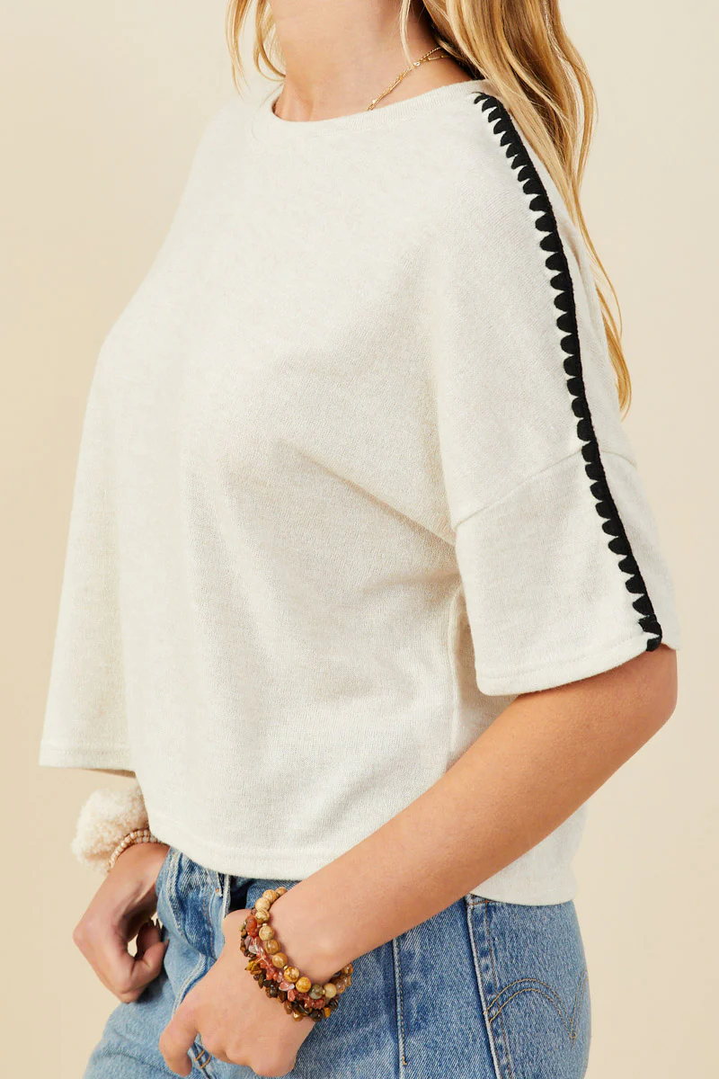 Contrast Stitch Detail Drop Shoulder Knit Top