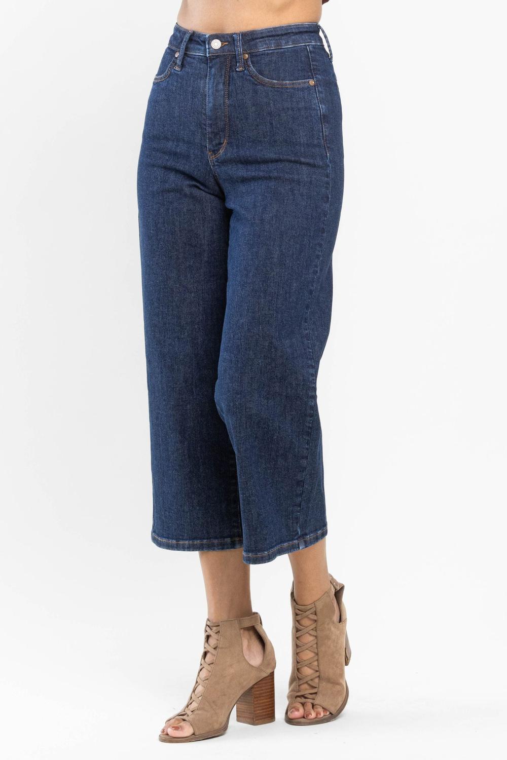 Judy Blue High Waist Tummy Control Tailored Wide Leg Crop Denim Jeans 88716 *FINAL SALE*