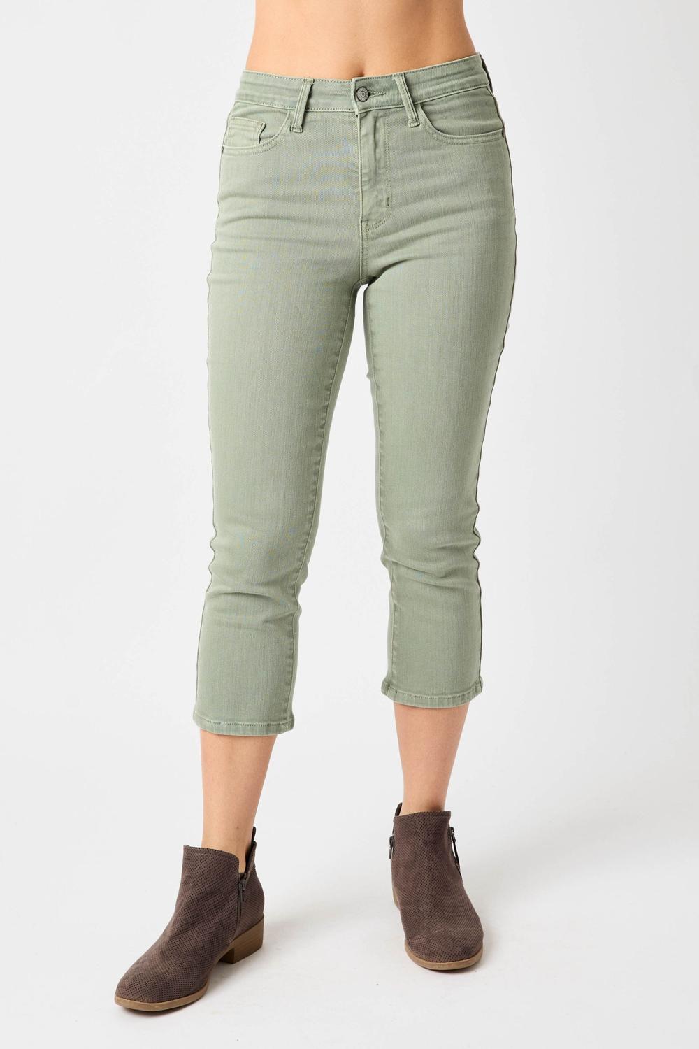 Judy Blue Mid Rise Garmet Dyed Sage Capri Denim Jeans 78113 *FINAL SALE*