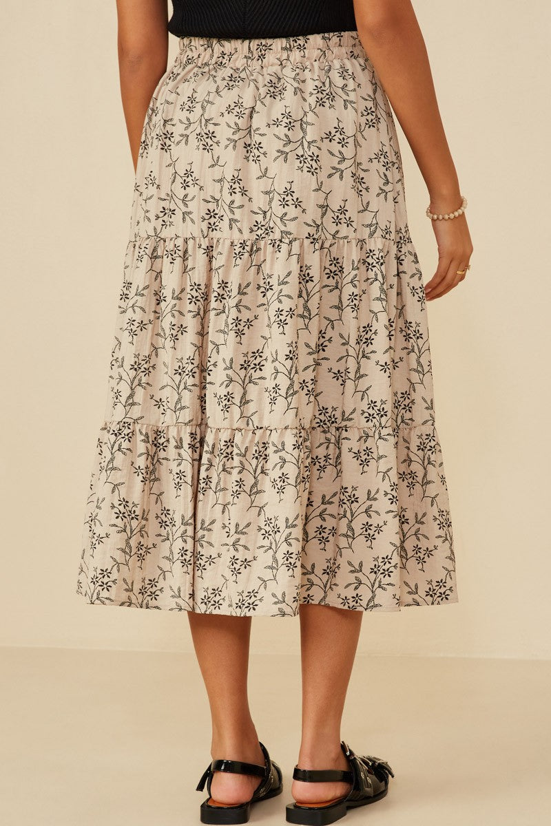 Womens Botanical Embroidered Tiered Skirt