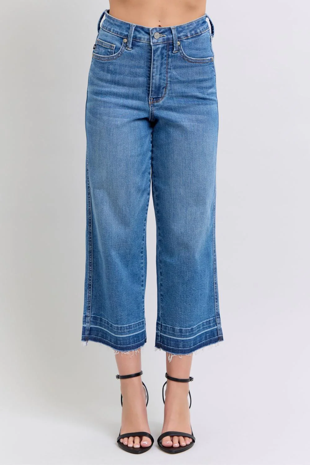 Judy Blue High Waist Tummy Control Release Hem Crop Wide Leg Denim Jeans 88875