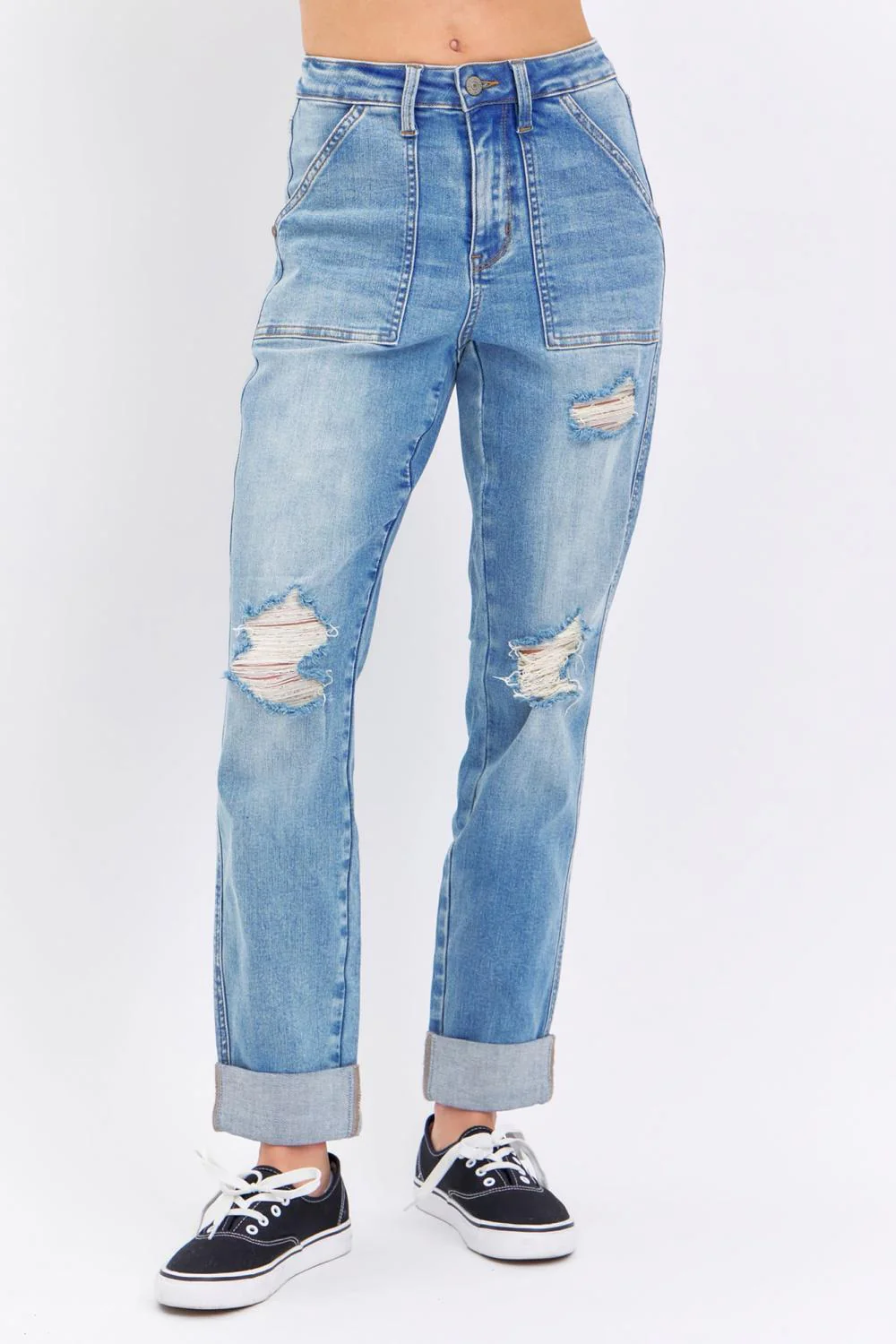 Judy Blue High Waist Patch Pocket & Destroy Boyfriend Denim Jeans 88825 *FINAL SALE*