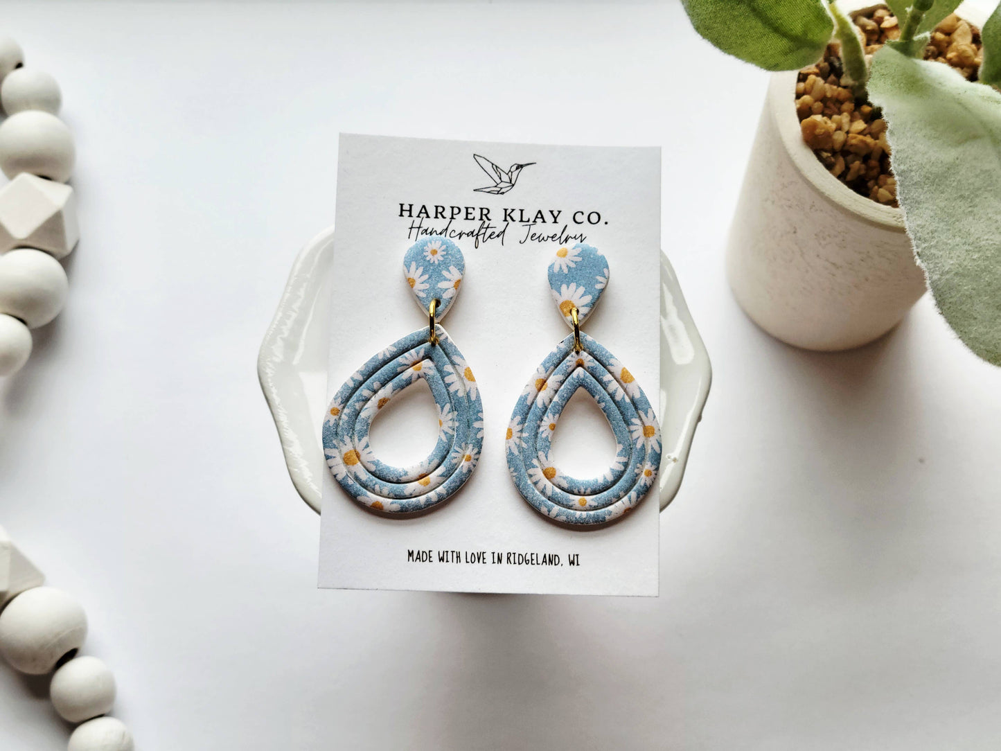 The Embossed Teardrop Set- Polymer Clay Dangle Earrings