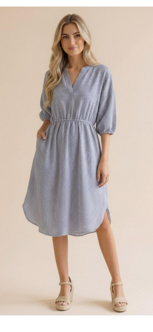 Blue Striped Dress with pockets