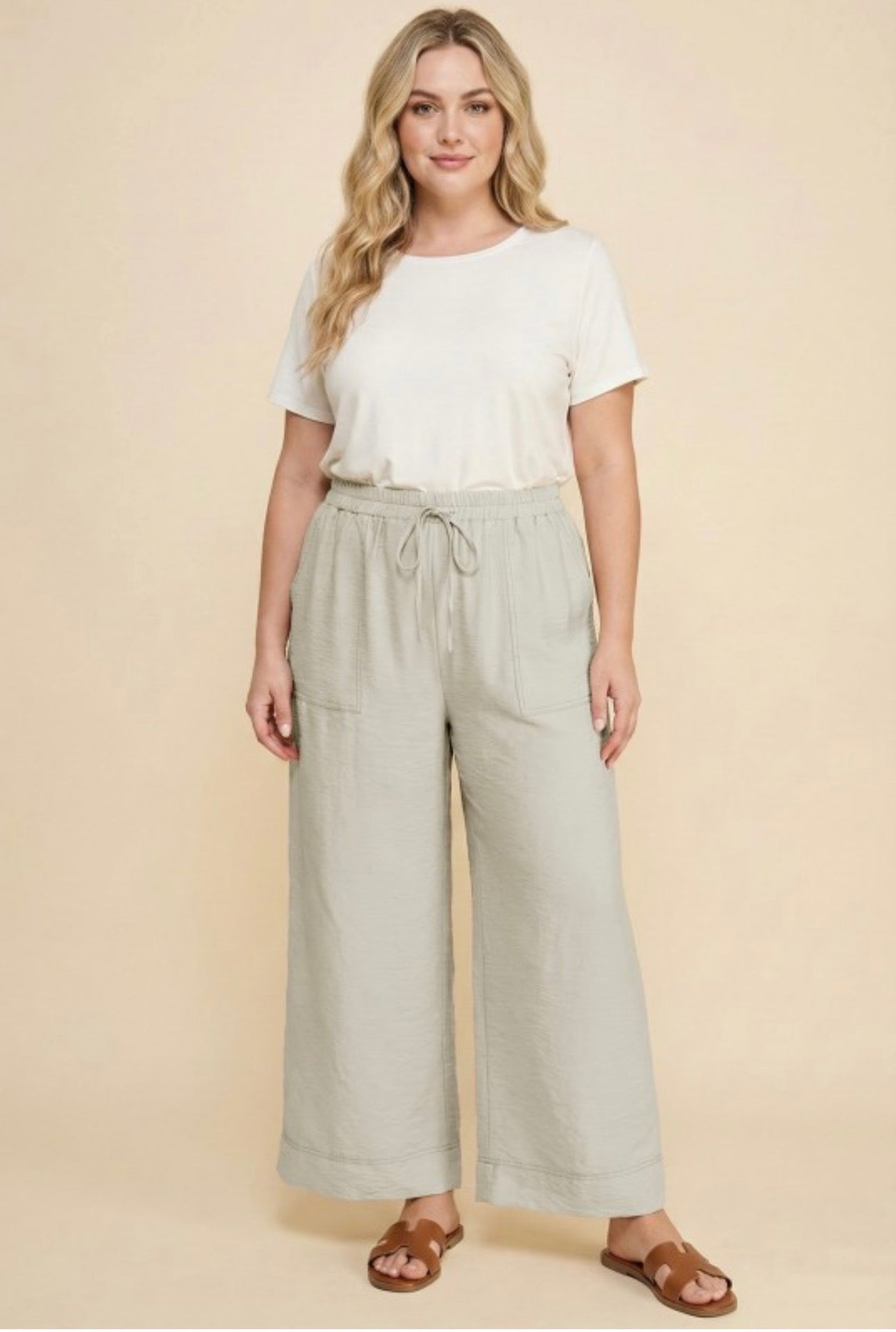 Curvy Contrast Stitch Wide Leg Pants
