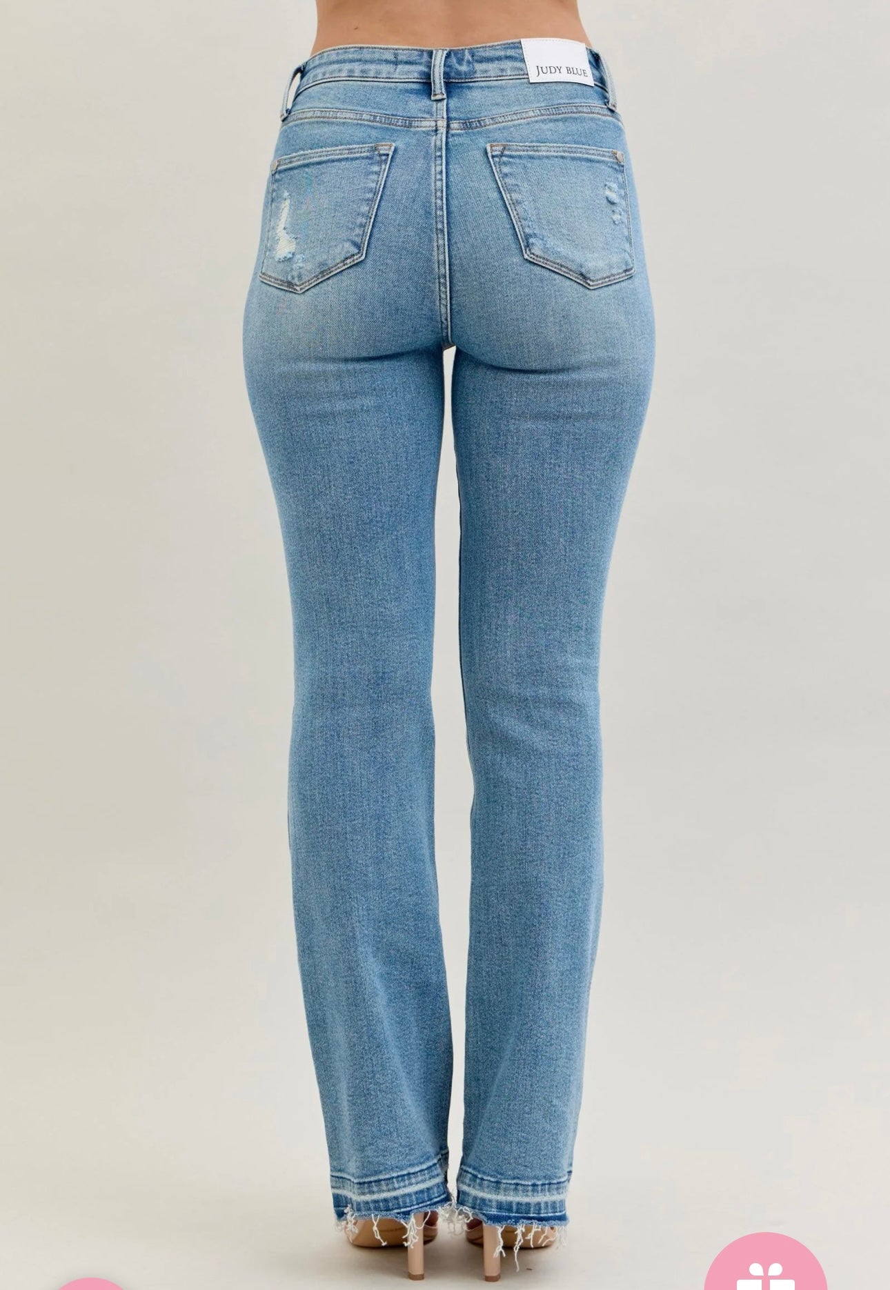 Judy Blue Mid Rise Destroy & Release Hem Bootcut Denim Jeans 88632