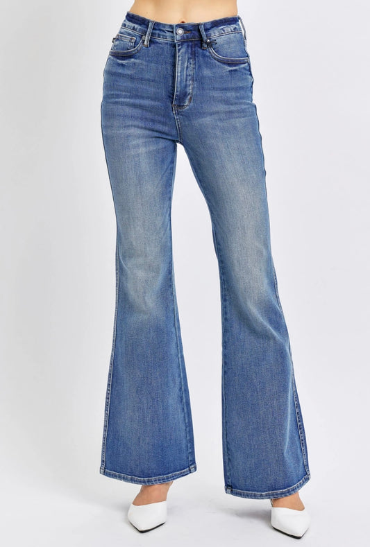 Judy Blue High Waist Tummy Control Contrast Flare Denim Jeans 88855