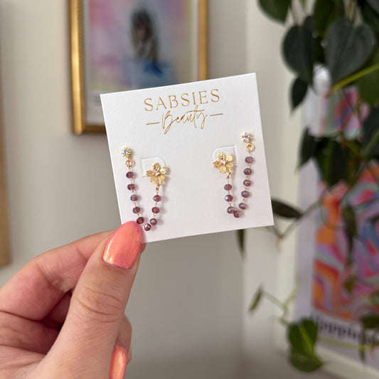 Mauve Floral Crystal Double Stud