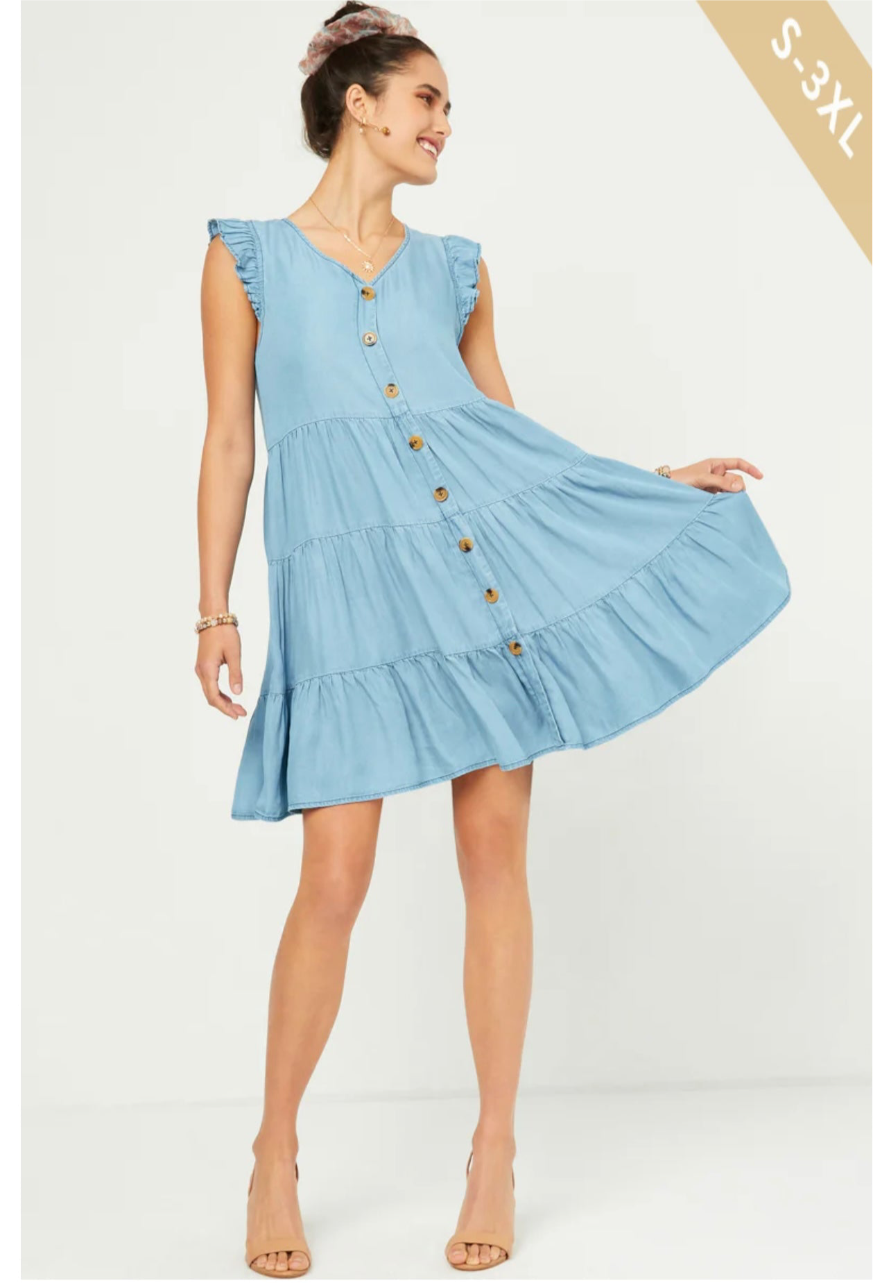 Hayden Sleeveless Light-wash Denim Dress