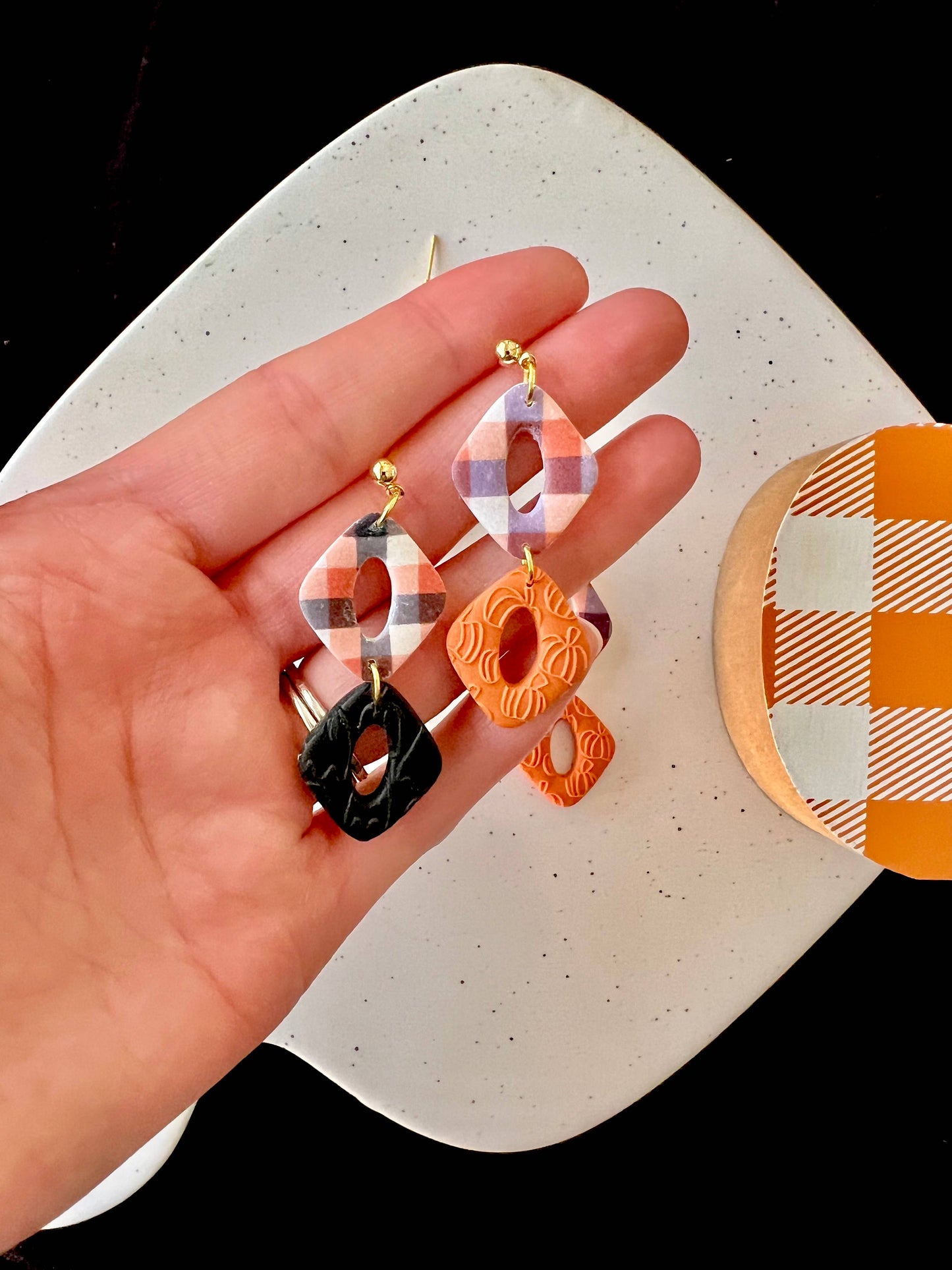 Halloween Plaid Earrings, Fall Plaid Earrings