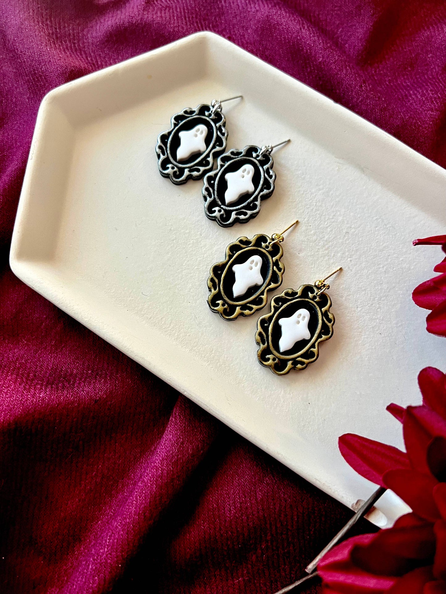 Ghost Frame Earrings, Framed Ghost Earrings, Halloween