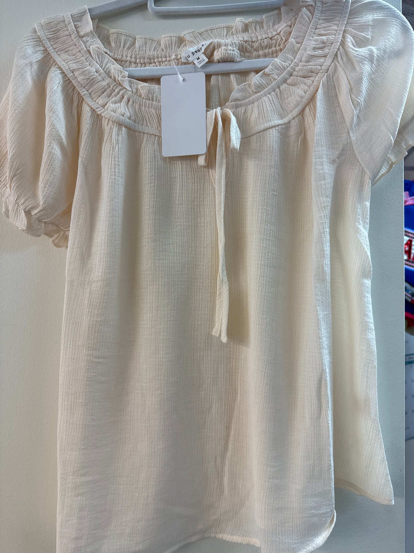 Blu Pepper Tie Front Top in Cream