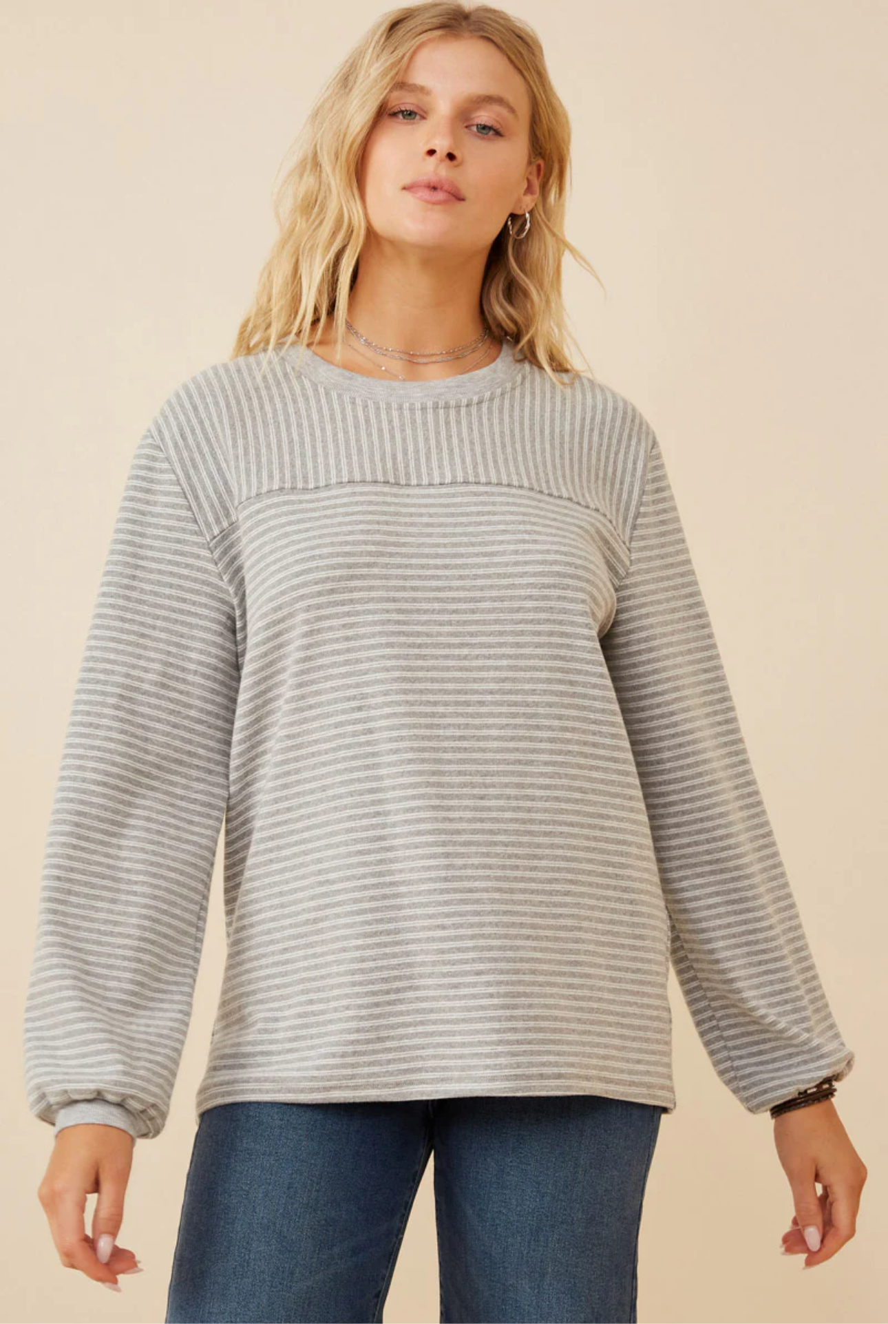 Stripe Puff Sleeve Top