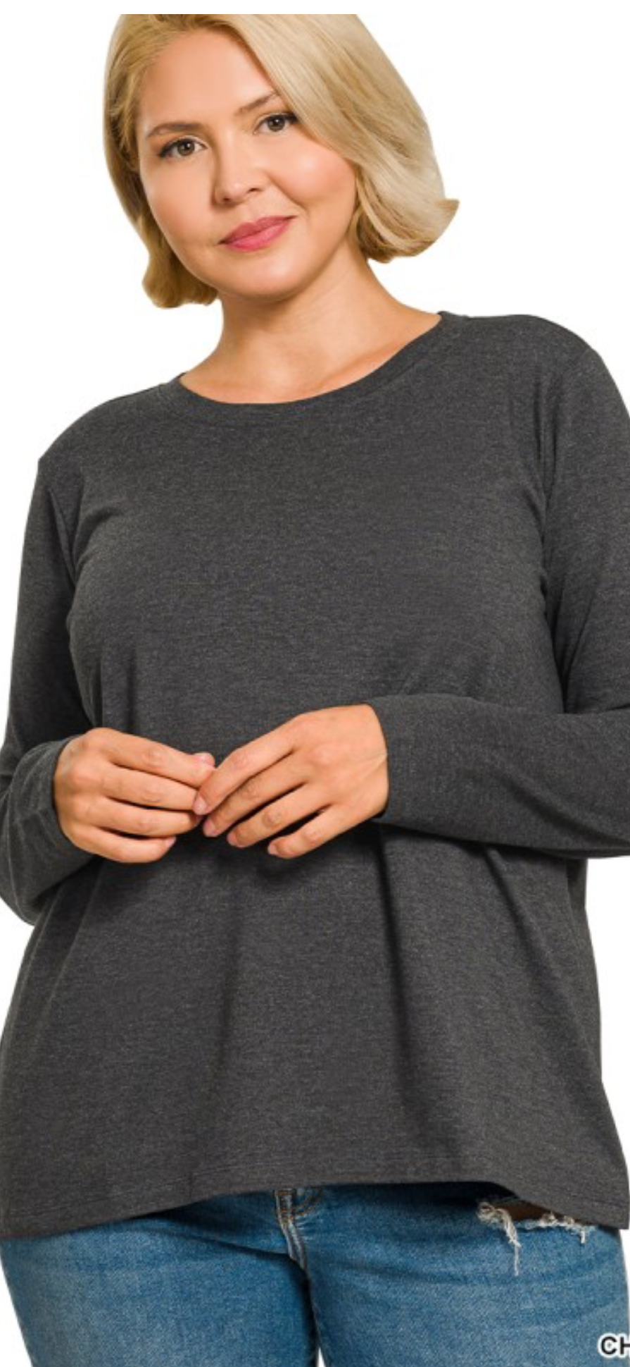 Crew Neck L/S T-shirt in Charcoal