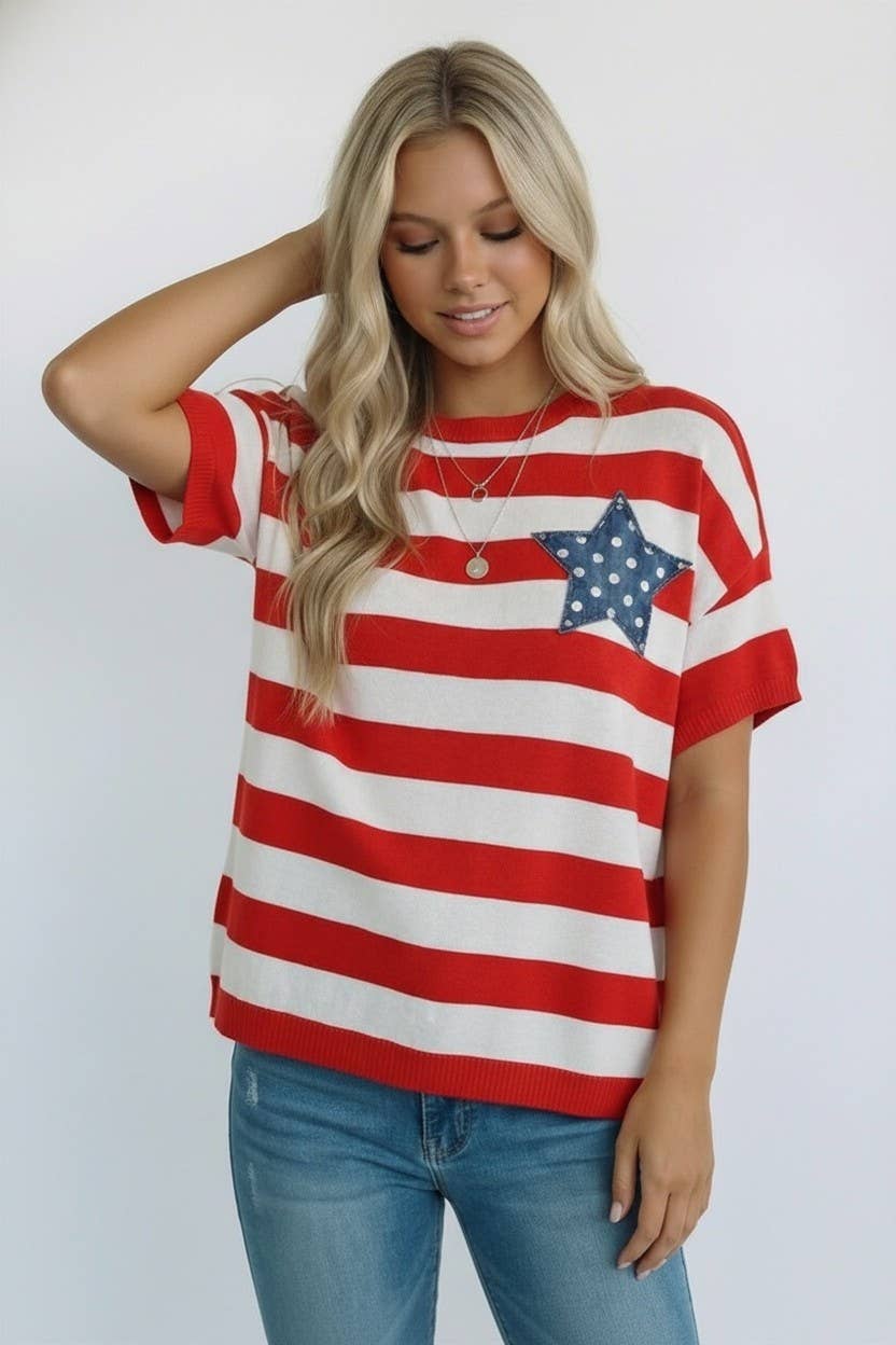 4th of July Stripe Star Patch Top