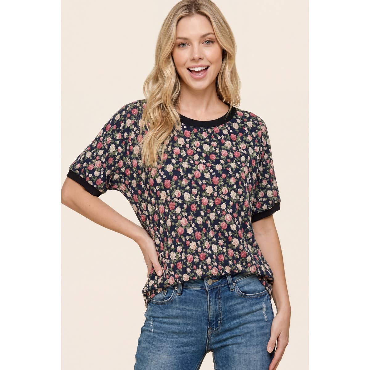 FLROAL PRINTED JERSEY TOP