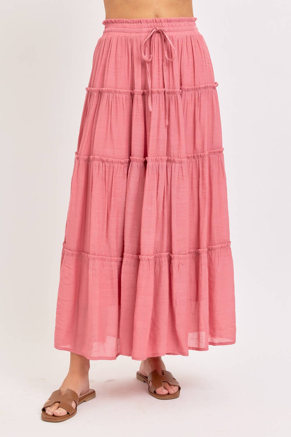 CASUAL PULL ON ELASTIC WAIST TIERED MAXI SKIRT