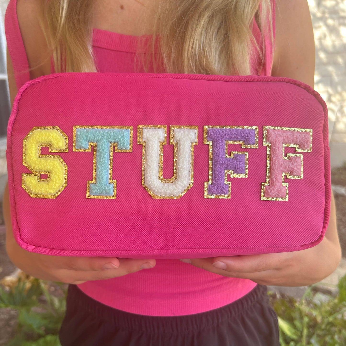 Cosmetic or Toiletry Bag with Varsity Letter Patches