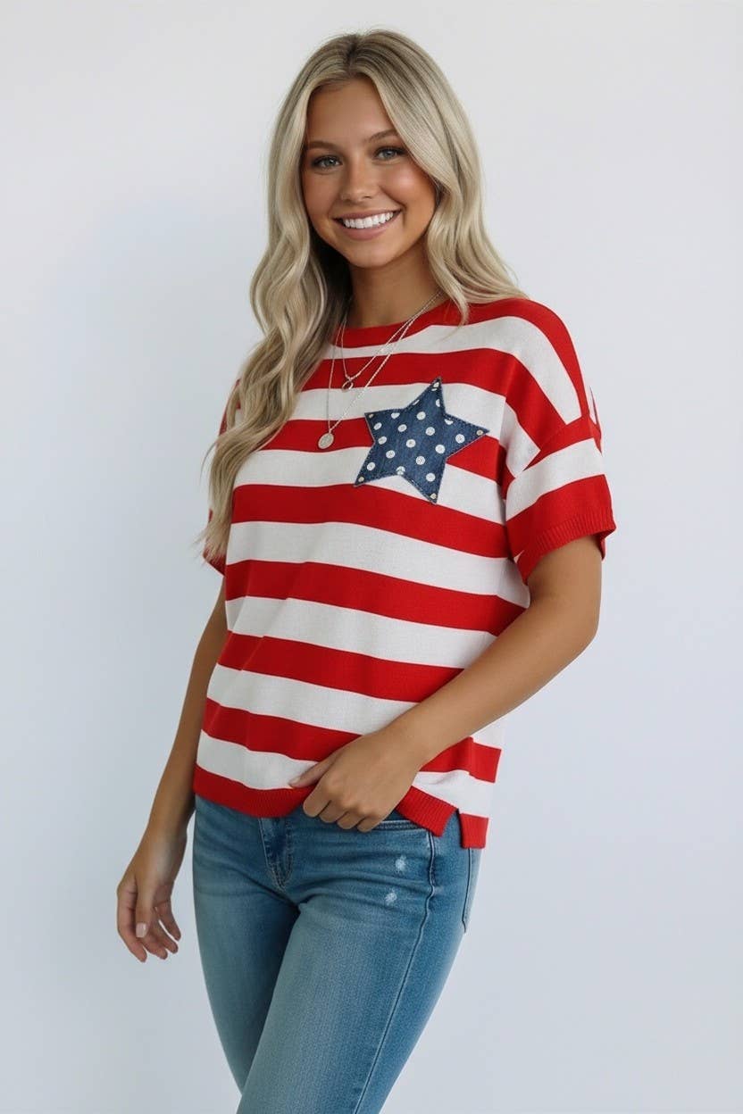 4th of July Stripe Star Patch Top