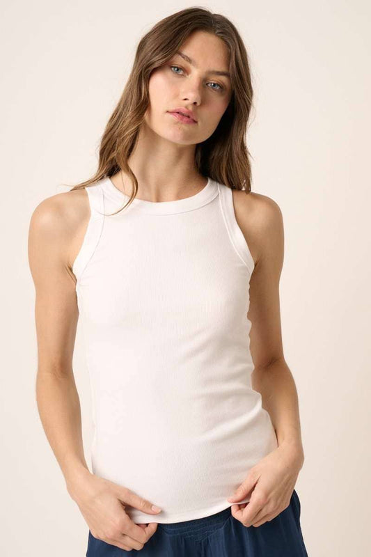 RIB KNIT ROUND NECK TANK