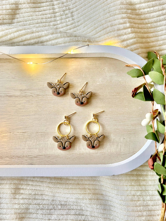 Reindeer Earrings, Deer Clay Earrings