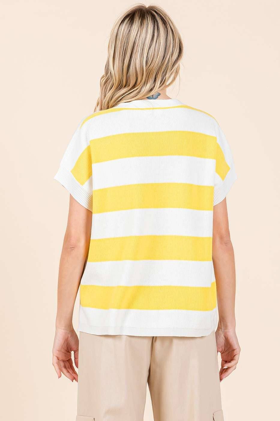 VIBRANT STRIPED SHORT SLEEVE SWEATER KNIT TOP *FINAL SALE*