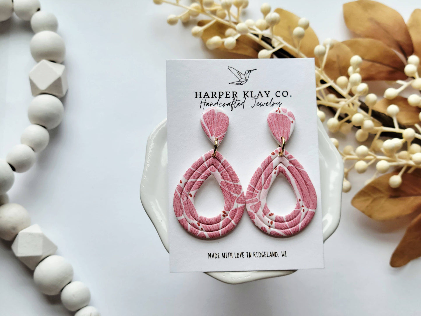 The Embossed Teardrop Set- Polymer Clay Dangle Earrings