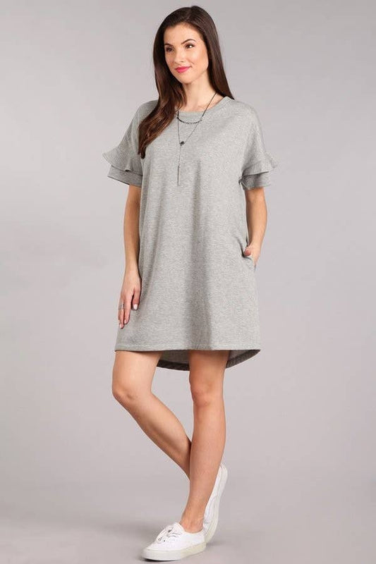 French Terry Ruffle Sleeve Dress