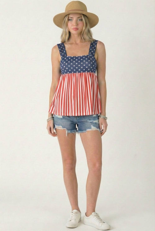 Patriotic American Flag Babydoll Tank Top-FINAL SALE