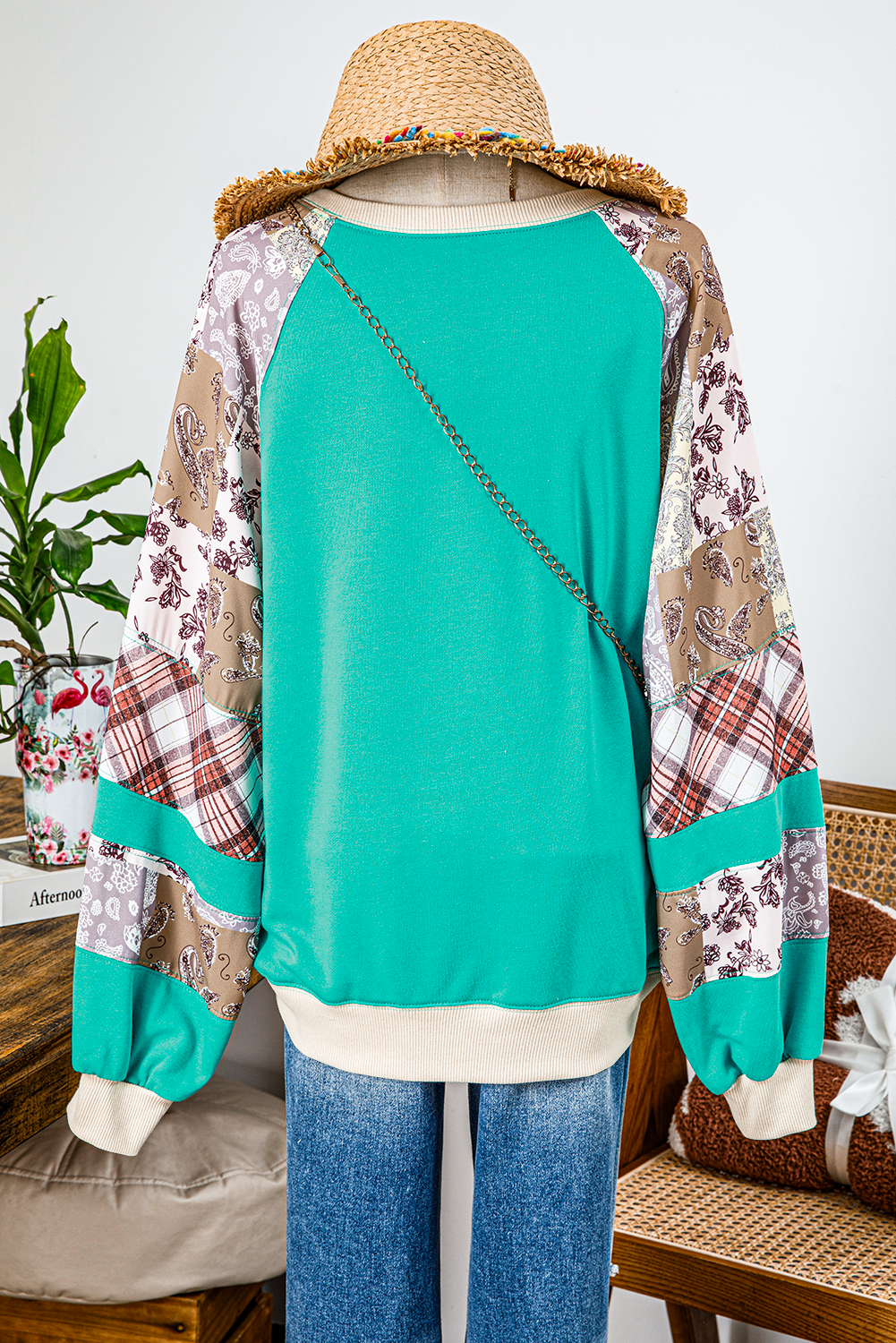 Plaid Vintage Paisley Patchwork Long Sleeve Raglan Top *Final Sale*